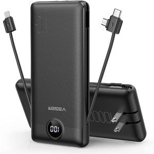Power Bank for iPhone Built in Cables Fast Charging USB C Slim 10000